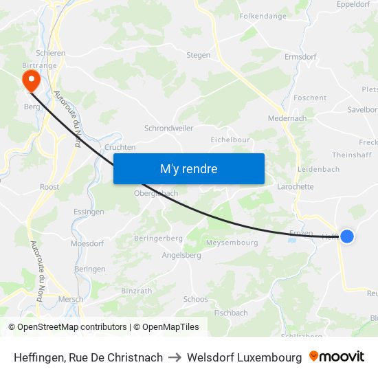 Heffingen, Rue De Christnach to Welsdorf Luxembourg map