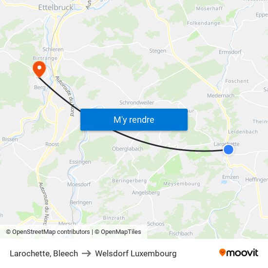 Larochette, Bleech to Welsdorf Luxembourg map