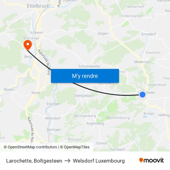 Larochette, Boltgesteen to Welsdorf Luxembourg map