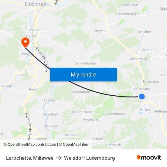 Larochette, Millewee to Welsdorf Luxembourg map