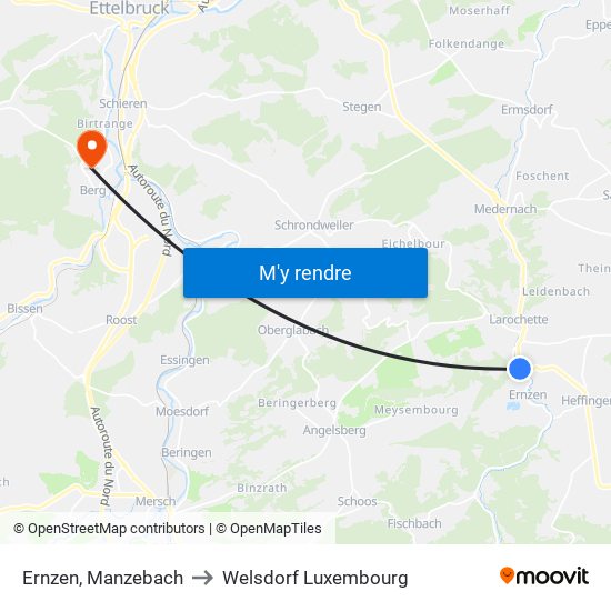 Ernzen, Manzebach to Welsdorf Luxembourg map