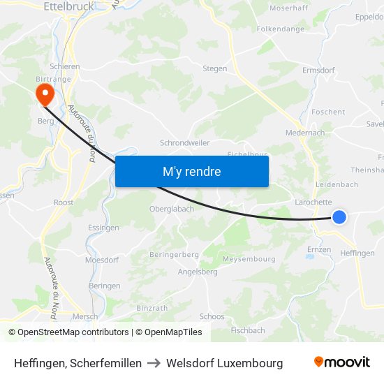 Heffingen, Scherfemillen to Welsdorf Luxembourg map