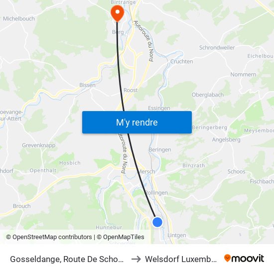 Gosseldange, Route De Schoenfels to Welsdorf Luxembourg map