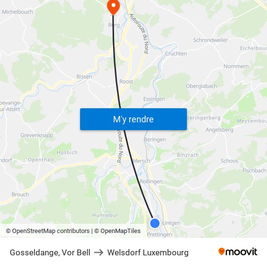 Gosseldange, Vor Bell to Welsdorf Luxembourg map