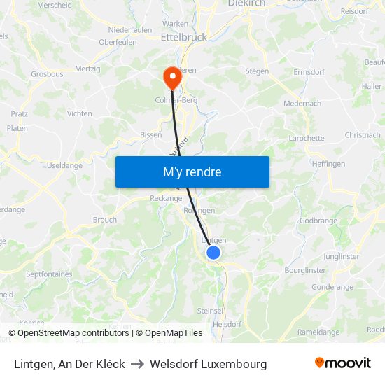 Lintgen, An Der Kléck to Welsdorf Luxembourg map
