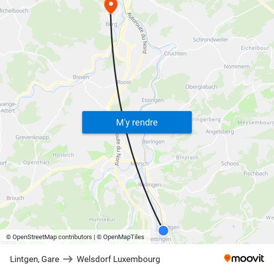 Lintgen, Gare to Welsdorf Luxembourg map