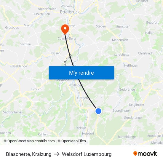 Blaschette, Kräizung to Welsdorf Luxembourg map