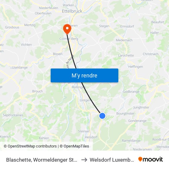 Blaschette, Wormeldenger Strooss to Welsdorf Luxembourg map