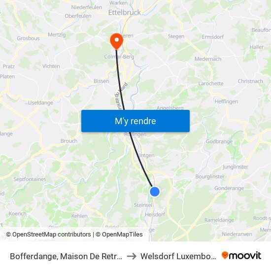 Bofferdange, Maison De Retraite to Welsdorf Luxembourg map
