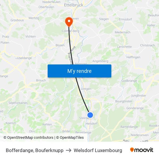 Bofferdange, Bouferknupp to Welsdorf Luxembourg map