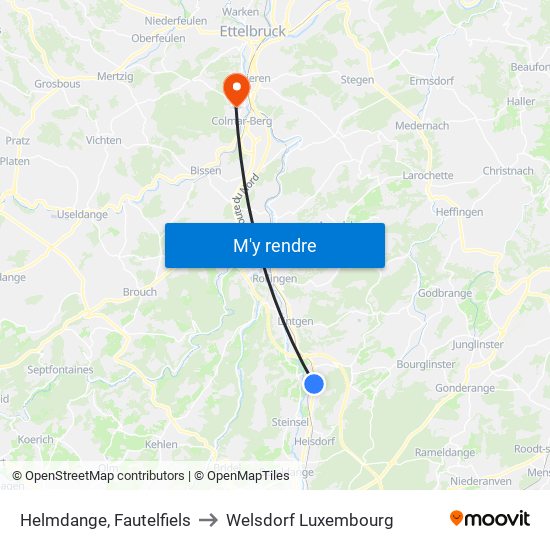 Helmdange, Fautelfiels to Welsdorf Luxembourg map