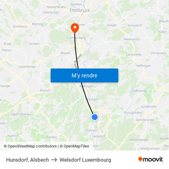Hunsdorf, Alsbech to Welsdorf Luxembourg map