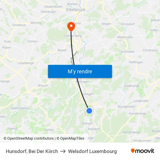 Hunsdorf, Bei Der Kiirch to Welsdorf Luxembourg map