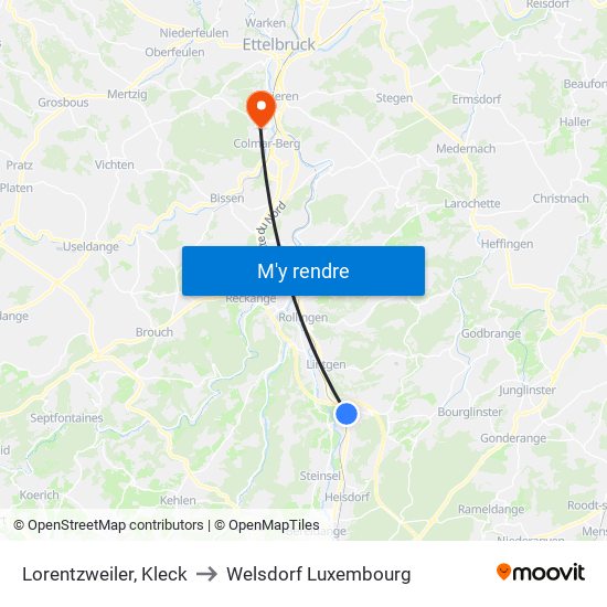 Lorentzweiler, Kleck to Welsdorf Luxembourg map