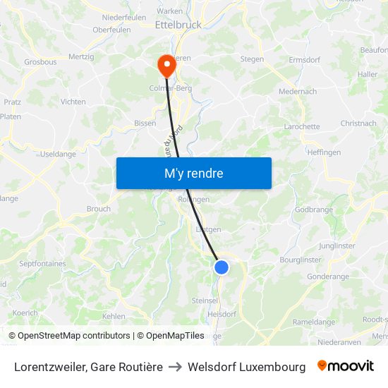 Lorentzweiler, Gare Routière to Welsdorf Luxembourg map