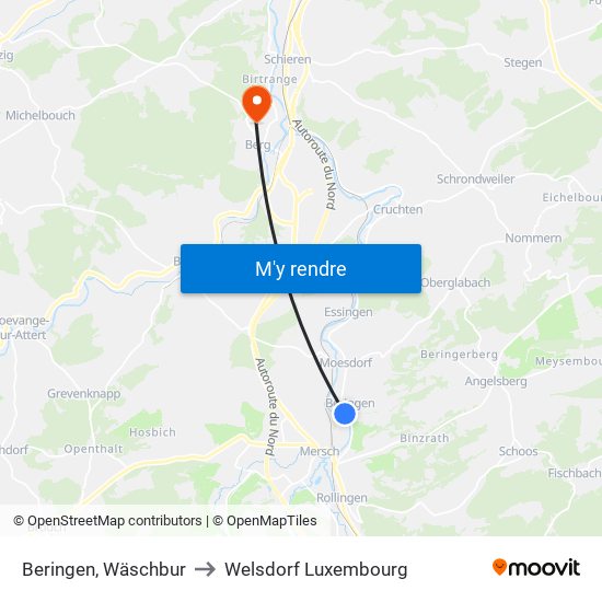 Beringen, Wäschbur to Welsdorf Luxembourg map