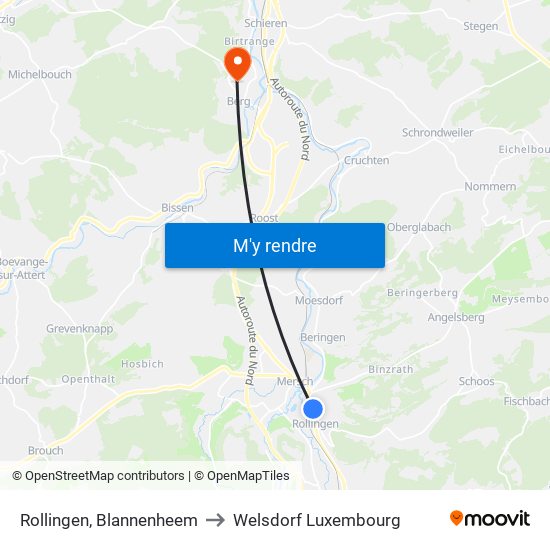 Rollingen, Blannenheem to Welsdorf Luxembourg map