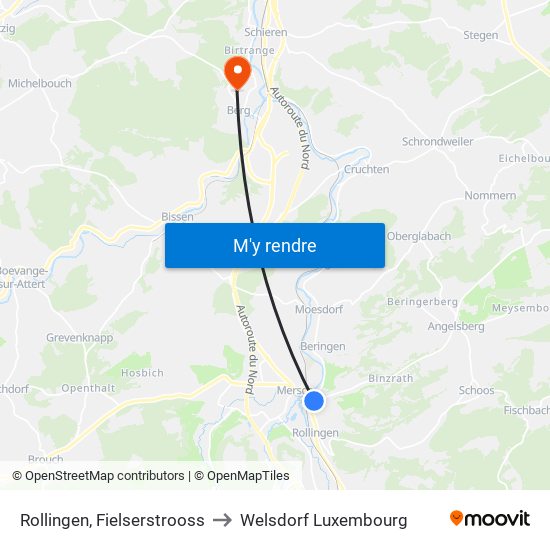 Rollingen, Fielserstrooss to Welsdorf Luxembourg map