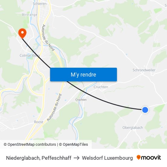 Niederglabach, Peffeschhaff to Welsdorf Luxembourg map