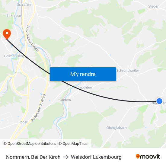 Nommern, Bei Der Kirch to Welsdorf Luxembourg map