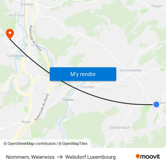 Nommern, Weierwiss to Welsdorf Luxembourg map