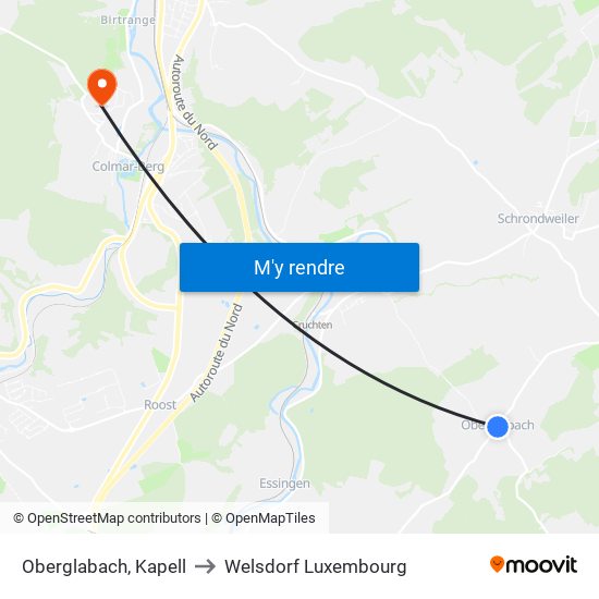 Oberglabach, Kapell to Welsdorf Luxembourg map