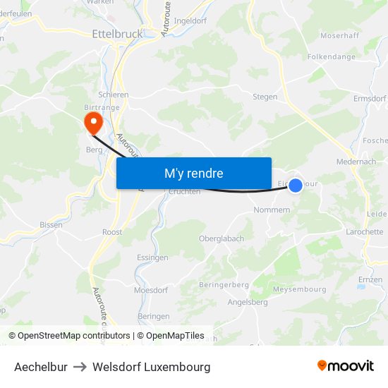 Aechelbur to Welsdorf Luxembourg map