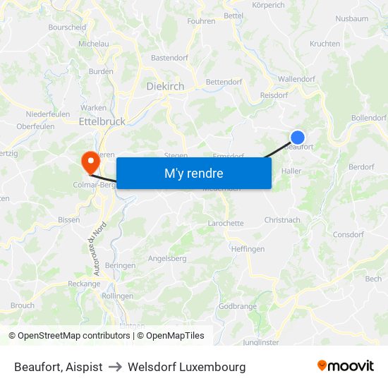 Beaufort, Aispist to Welsdorf Luxembourg map