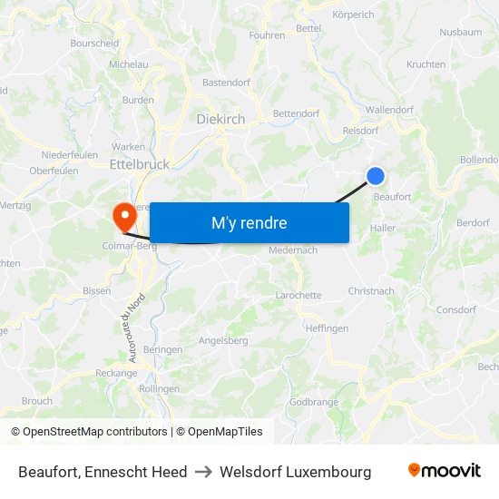 Beaufort, Ennescht Heed to Welsdorf Luxembourg map