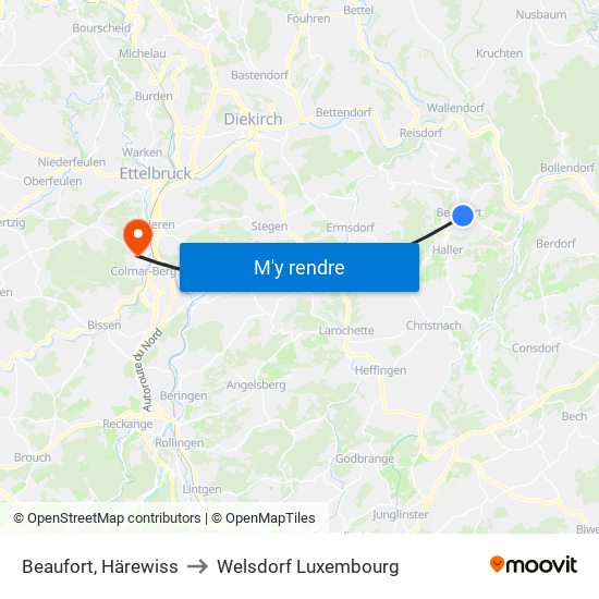 Beaufort, Härewiss to Welsdorf Luxembourg map