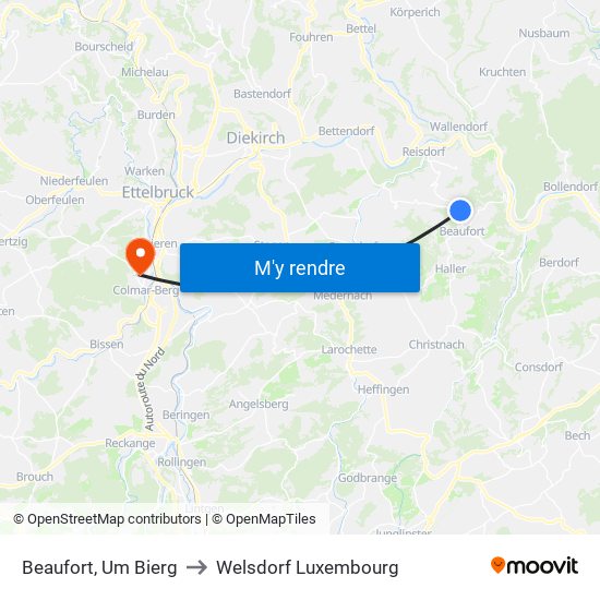 Beaufort, Um Bierg to Welsdorf Luxembourg map