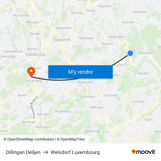Dillingen Déiljen to Welsdorf Luxembourg map