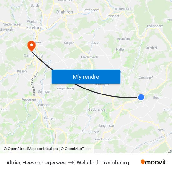Altrier, Heeschbregerwee to Welsdorf Luxembourg map