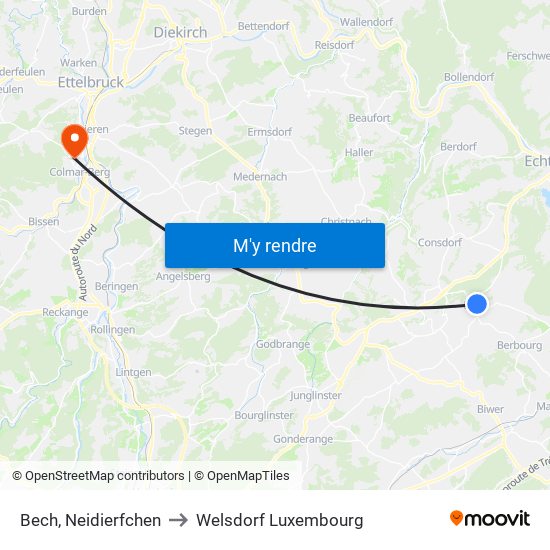 Bech, Neidierfchen to Welsdorf Luxembourg map