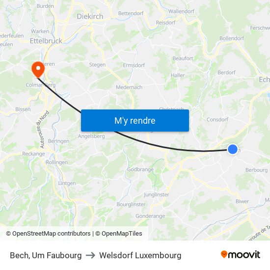 Bech, Um Faubourg to Welsdorf Luxembourg map