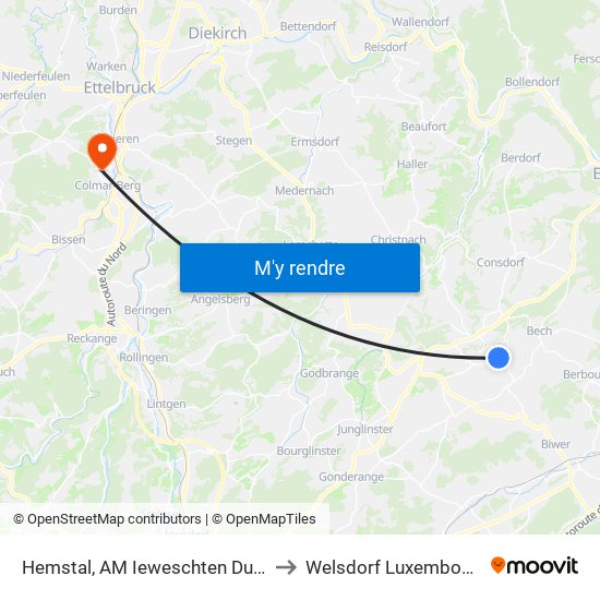 Hemstal, AM Ieweschten Duerf to Welsdorf Luxembourg map