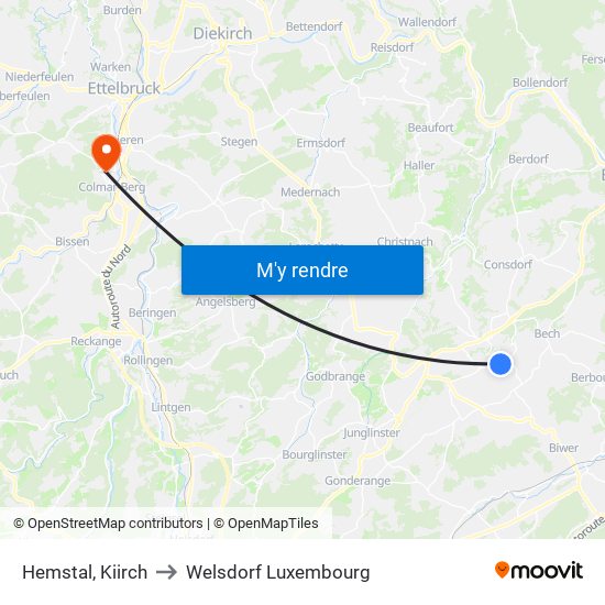 Hemstal, Kiirch to Welsdorf Luxembourg map