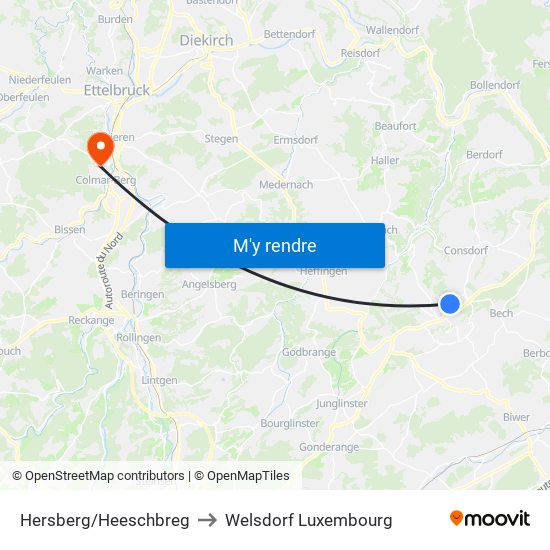 Hersberg/Heeschbreg to Welsdorf Luxembourg map