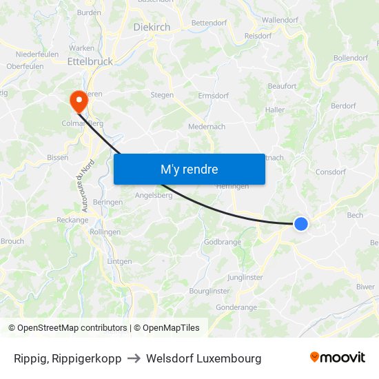 Rippig, Rippigerkopp to Welsdorf Luxembourg map