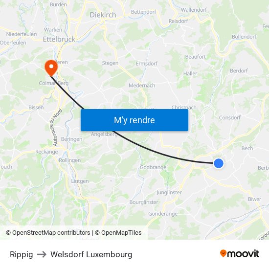 Rippig to Welsdorf Luxembourg map