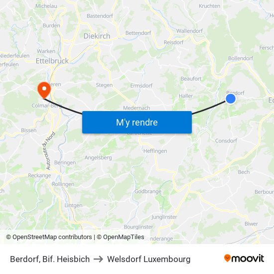 Berdorf, Bif. Heisbich to Welsdorf Luxembourg map