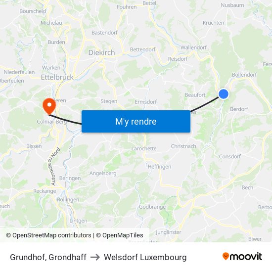 Grundhof, Grondhaff to Welsdorf Luxembourg map