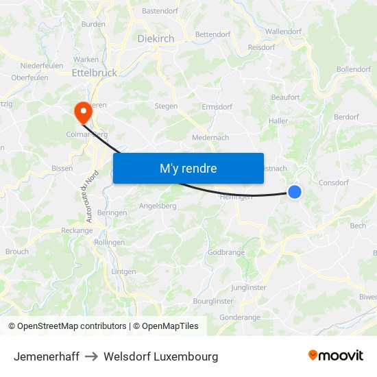 Jemenerhaff to Welsdorf Luxembourg map