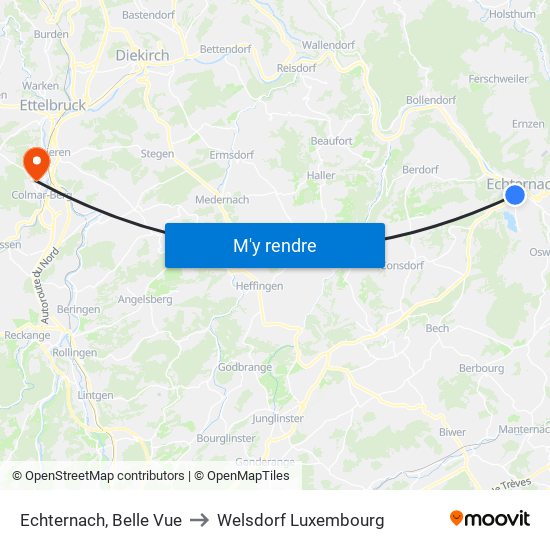 Echternach, Belle Vue to Welsdorf Luxembourg map