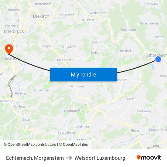 Echternach, Morgenstern to Welsdorf Luxembourg map