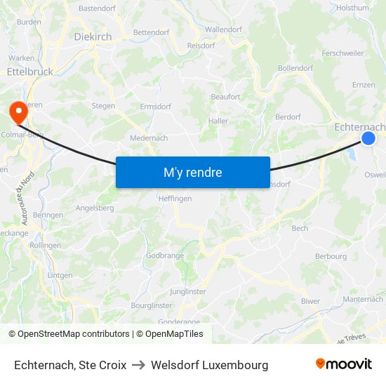 Echternach, Ste Croix to Welsdorf Luxembourg map