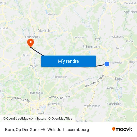 Born, Op Der Gare to Welsdorf Luxembourg map