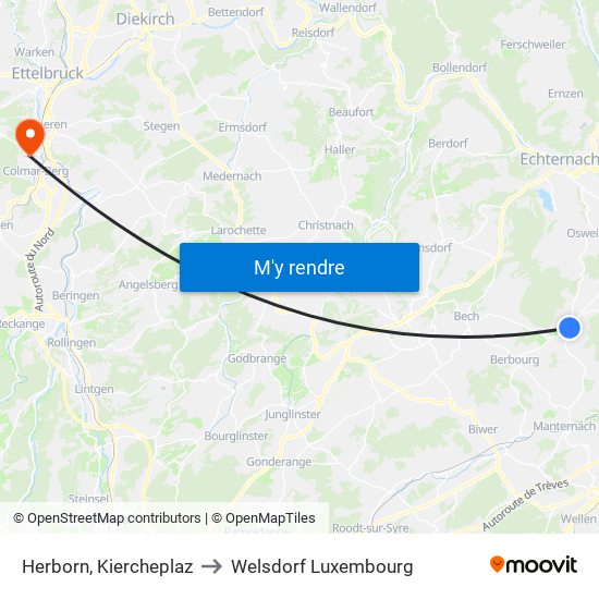 Herborn, Kiercheplaz to Welsdorf Luxembourg map