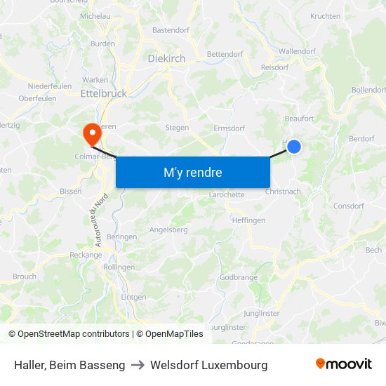 Haller, Beim Basseng to Welsdorf Luxembourg map