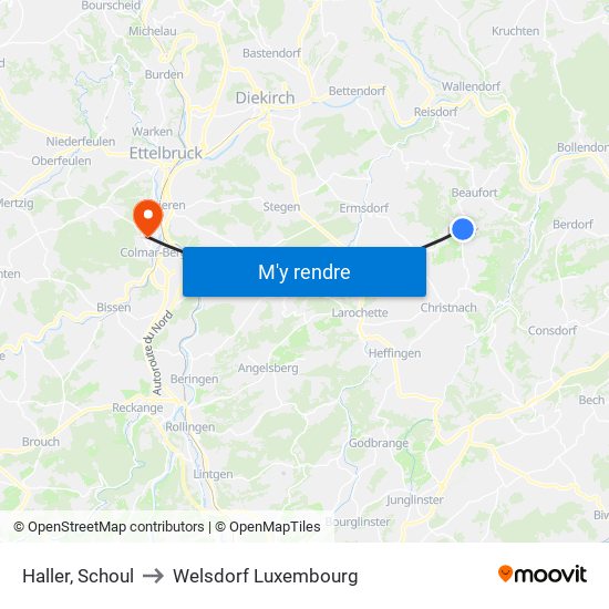 Haller, Schoul to Welsdorf Luxembourg map